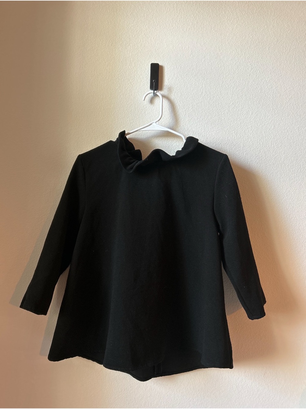 Pomander Place Black Long-Sleeve Top with Ruffle Collar